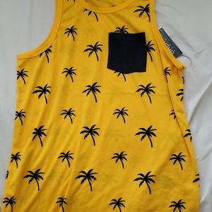 Galaxy by Harvic Yellow Palm Tree Pocket Tank Top
